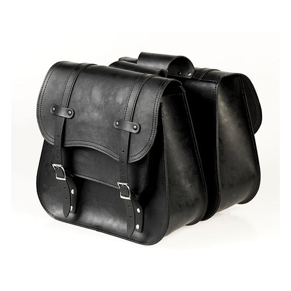 Ledrie, reinforced rigid leather saddlebag set. Throw-over.
