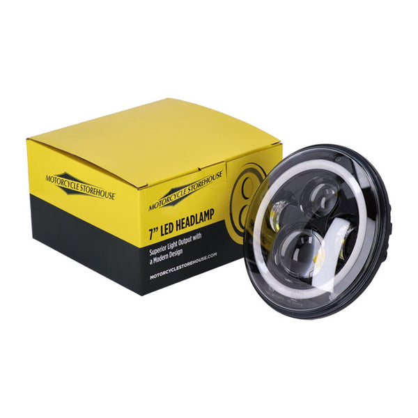 BRIGHT, 7 INCH LED HEADLAMP UNIT. BLACK. HALO RING