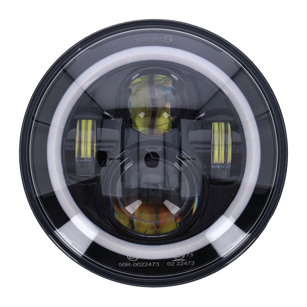 BRIGHT, 7 INCH LED HEADLAMP UNIT. BLACK. HALO RING