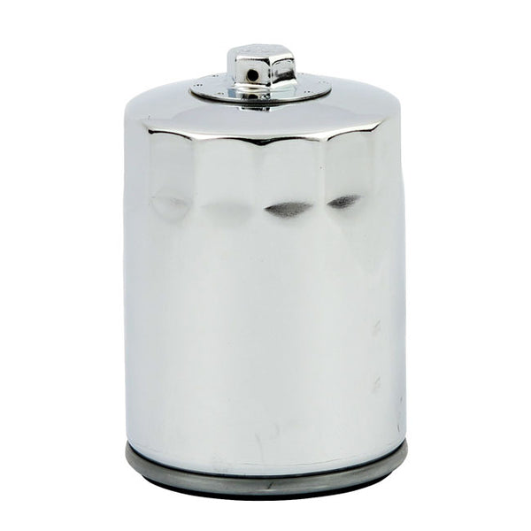 MCS, spin-on oil filter, with top nut for M8. Black or chrome.