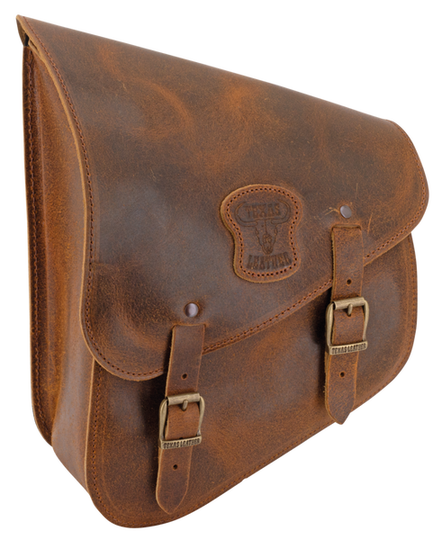 TEXAS LEATHER SOFTAIL SWING ARM BAG. Brown Ranger style leather with brass buckles