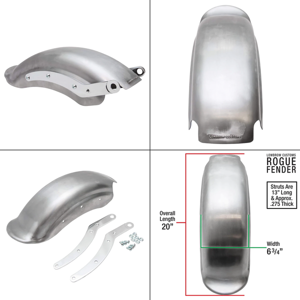 LOWBROW CUSTOMS ROGUE REAR FENDER & STRUTS FOR HD 1958-1984 BIG TWIN.