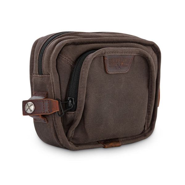 BURLY VOYAGER HANDLEBAR BAG, DARK OAK WET WAXED CANVAS
