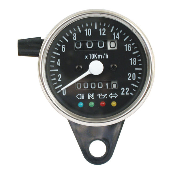 MINI SPEEDO 2:1 KMH. CHROME WITH BLACK FACE PLATE