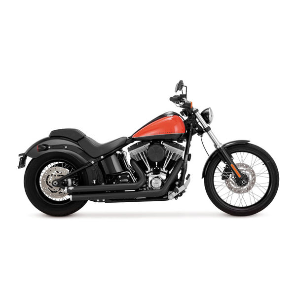 V&H, 2-1/2" BIGSHOTS STAGGERED PCX EXHAUST. BLACK. HD Softail 86-17.