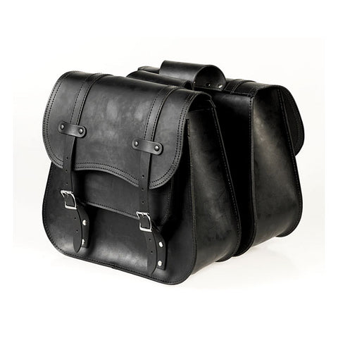 Ledrie, reinforced rigid leather saddlebag set. Throw-over.