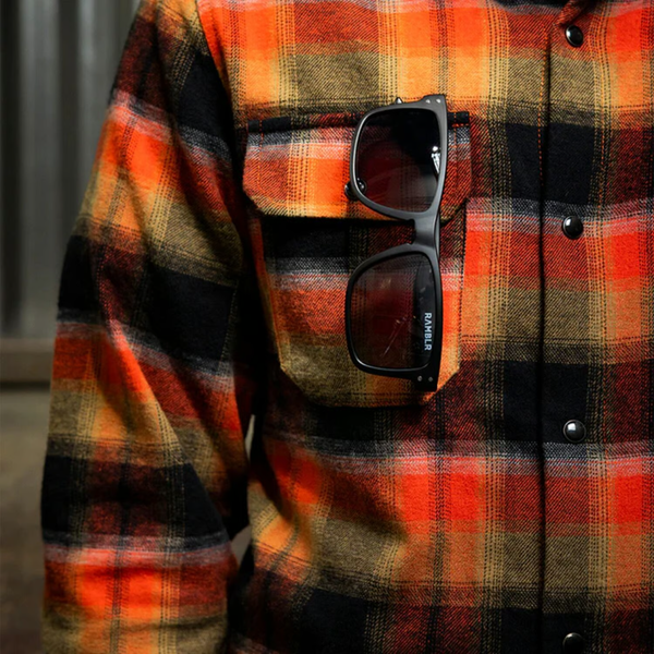 Biltwell Ramblr sunglasses. Grey smoke-Red mirror.