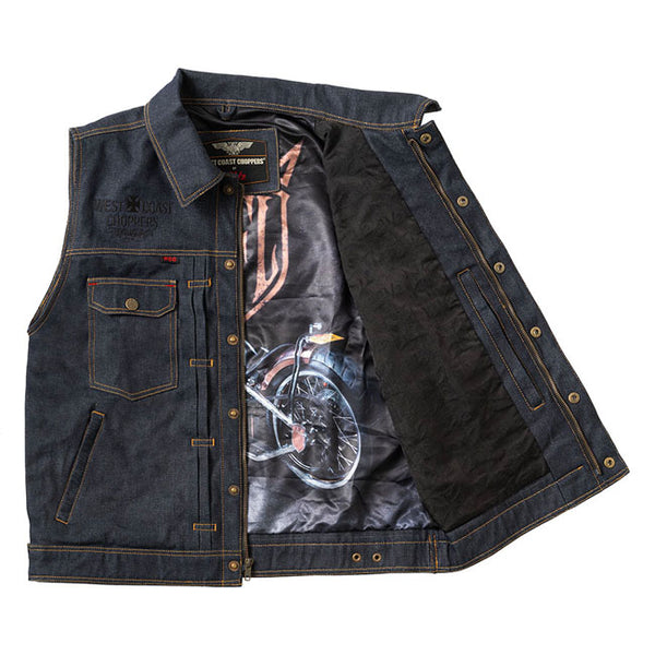WEST COAST CHOPPERS-13 1/2 DOMINATOR RAW DENIM RIDING VEST