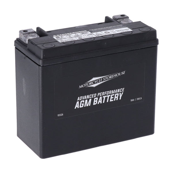 MCS, ADVANCE SERIES - AGM SEALED BATTERY. 12V, 18AH, 310CCA. 97-23 Softail; 97-17(NU)Dyna; 97-03(NU)XL; 07-17(NU)V-Rod (excl. 2007 VRSCR); all Buell S1, S3, ST, M2, X1; Indian.