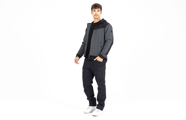 JOHN DOE HETTEJAKKE. XTM Hoodie V3 Softshell Rip Stop Grey/Black.