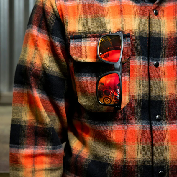 Biltwell Ramblr sunglasses. Grey smoke-Red mirror.