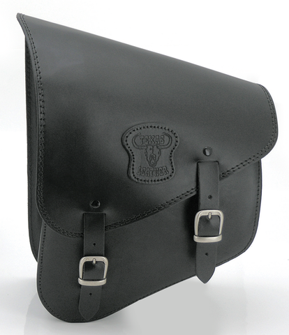 TEXAS LEATHER SOFTAIL SWING ARM BAG. Black leather with matte buckles.