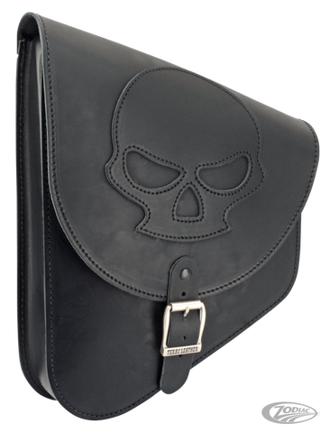 TEXAS LEATHER SOFTAIL SWING ARM BAG. Black leather with skull.