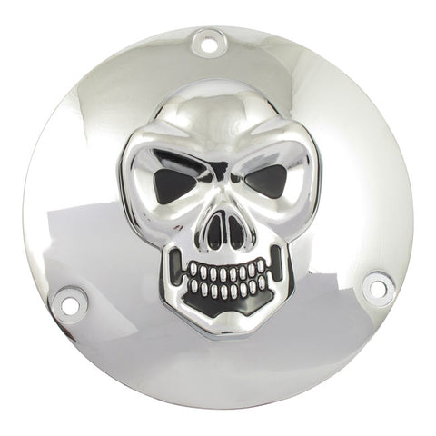 SKULL DERBY COVER 3-HOLE. CHROME. 70-98 BIG TWIN.